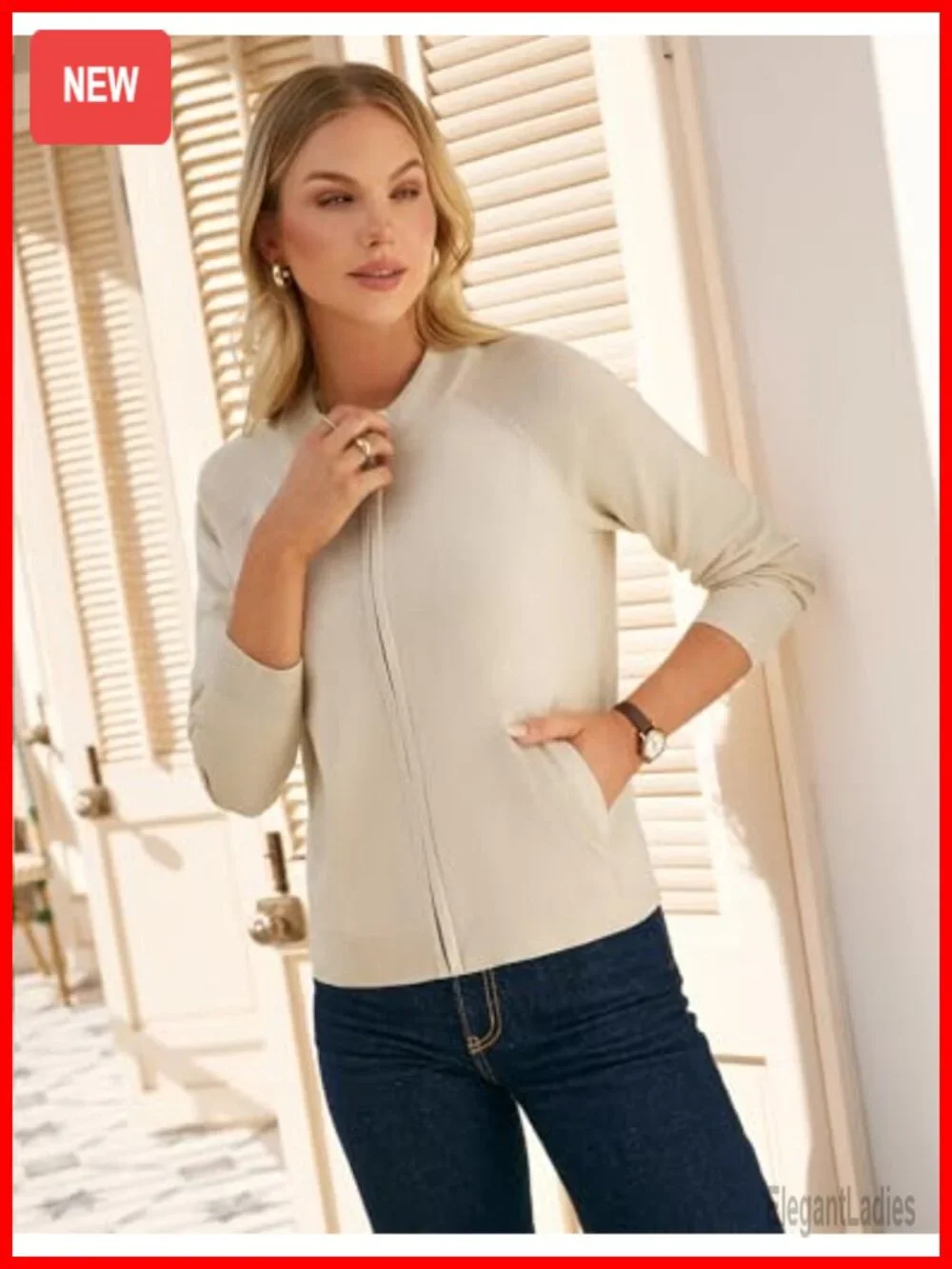 Womens Zip Up Cardigan Sweater Knit Lightweight Long Sleeve Crochet Jacket